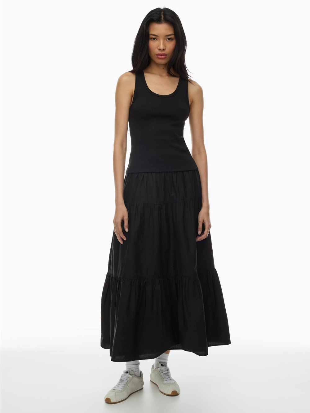 Aritzia Sunday Best Martine Poplin Tiered Maxi Skirt Black Size M